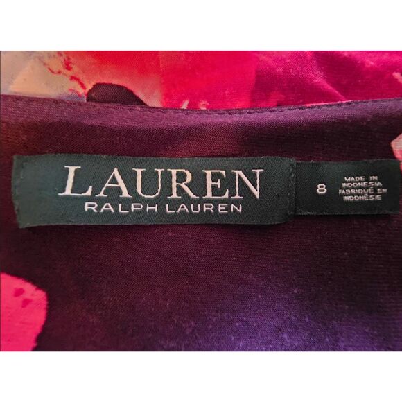 LAUREN Ralph Lauren Dress Purple Pink Floral Sleeveless V-Neck Stretch Midi 8 - Picture 4 of 7